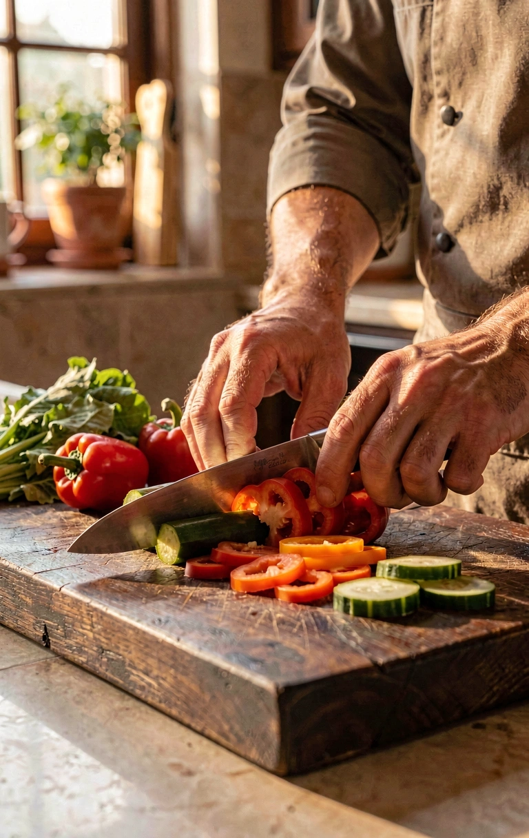 Técnica de corte profesional en cocina saludable